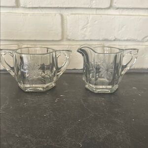 Vintage Etched Glass Cream and Sugar Set